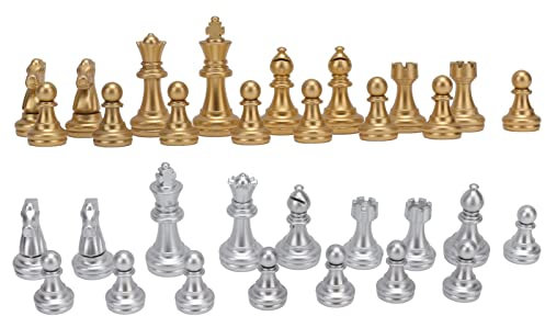 VGEBY Piezas de Ajedrez, 32 Piezas 1.93in Chessmen Piezas de Ajedrez Piezas de Ajedrez Resistentes Al Desgaste Juego de Ajedrez para Adultos Niños Juguete Oro y Plata