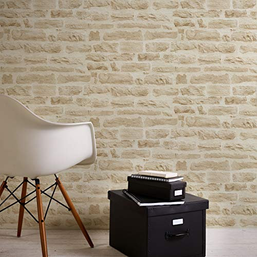 BRICOFLOR Steine Tapete | 3D Steintapete in Beige in | Naturstein Tapete ideal für Wohnzimmer und Schlafzimmer | Beige Vliestapete für Landhausstil