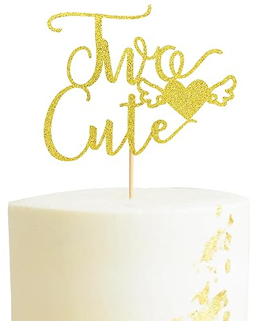 Arthsdite Zwei süße Kuchendekoration für süßes Baby Mädchen und Jungen – Zweiter Geburtstag Kuchen Pick – Happy 2nd Birthday Party Dekoration Supplies – Gold Glitter