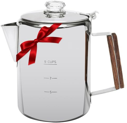 MEREZA Percolatori per caffè piano cottura per campeggio, caffettiera da campeggio, piano cottura da campeggio, macchina da caffè in acciaio inox, per campeggio all'aperto, casa, 9 tazze, senza