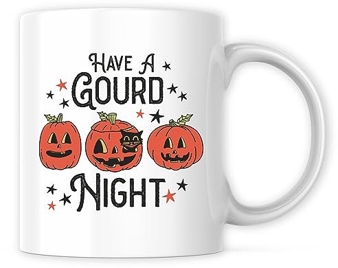 Ad Astra Graphics Kaffeetasse mit Aufschrift Have A Gourd Night, 325 ml, hochwertige Kaffeetasse, lustig, Halloween-Thema, niedlich, charmant, Jack-O-Laternen, importiert und gedruckt in den USA,