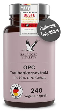Extracto de semilla de uva OPC - 240 cápsulas veganas - Dosis diaria óptima: 500 mg de extracto por cápsula - Probado en laboratorio - Suministro para 8 meses - Sin aditivos - Fabricado en Alemania