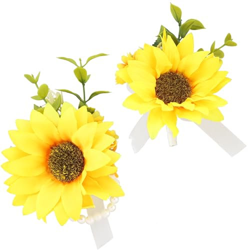 SITUMEIZI Ansteckblume mit Sonnenblumen, Ansteckblume und Ansteckblumen, Armband für Abschlussball, Boutonniere für Herren, Hochzeit, Blumen, Accessoires, Partyanzug, Dekoration, 2 Stück