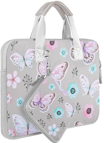 Laptop Hülle 14 Zoll mit Kleiner Tasche, Neopren-Computertasche, kompatibel mit MacBook Pro 14 M4/M3/M2/M1 (2025–2021), MacBook Air/Pro 13 und den meisten 14-Zoll-Notebooks,Schmetterling