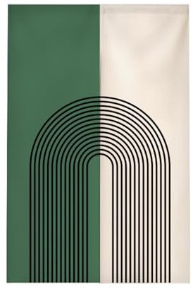 Surwin Japanese Noren Doorway Curtain Green Nordic Cotton Linen Door Curtain Window Treatment Tapestry for Decorative Kitchen Partition Bistro Shading Home (85x150cm,Beige green)