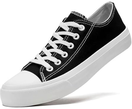 sharllen Ladies Canvas Shoes Women, Unisex Lace up Plimsolls Pumps Low Top Trainers for Men Casual Sneakers Canvas Plimsoles Flat Shoes(Black 285)