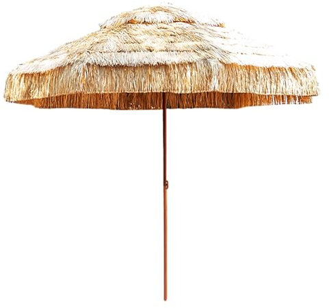 Sonnenschirme Groß Windfest Strohdachschirm mit Doppelter Spitze mit Ständer Geeignet für Strand Garten Landschaft und Innenhof(Color:Natural A,Size:300CM)