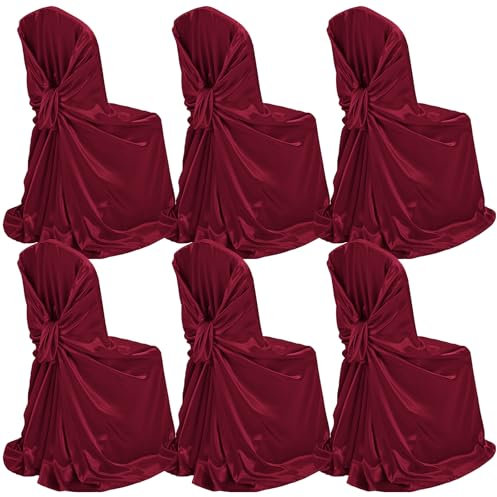 FXKS 6 Pack Satin Stuhlhussen 43x55 Zoll Universal Stuhlhussen,Abnehmbare Waschbare Stühle Slipcover Passt zu den Meisten Stühlen,Satin Stuhlabdeckung Schutz für Hochzeit Bankett (Weinrot)