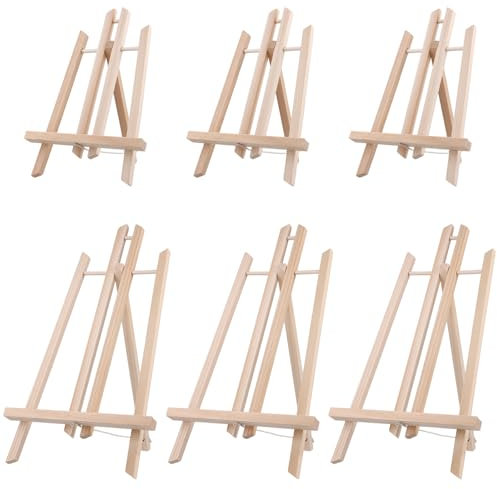 MUKLEI Lot de 6 chevalets de présentation en bois de pin, 2 tailles, chevalet de table en bois de pin, support réglable, trépieds pliables pour loisirs créatifs, cadres d'affichage