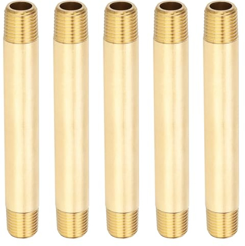 PATIKIL 1/4 x 1/4 NPT Male Brass Pipe Fitting Long Nipple, 5Pcs 4 Long Straight Pipe Fitting Connector Extender for Fuel, Air, Water, Oil, Gas System Connection, 1200PSI