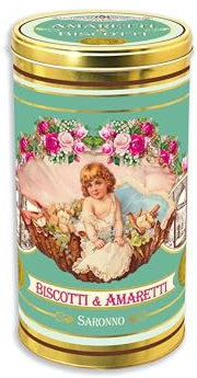 Chiostro di Saronno Amaretti del Chiostro Mix 300 g, Amaretti Misti Croccanti e Morbidi, Amaretti di Saronno, Incartati a Mano Singolarmente, Confezione Latta Vintage
