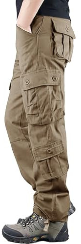 Generisch Rabatte,Herren Cargohose Baumwolle Baggy Chino Hosen Freizeit Outdoorhose Arbeitshose Trouser Pants Kasack Herren Stoffhose beige Herren,Braun,M
