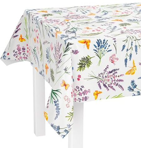 LILENO HOME Tischdecke abwaschbar als Meterware 240x140cm (Schnittkante) in Blumenwiese Motiv - Wachstuchtischdecke wasserabweisend ideal als Tischtuch o. Tischläufer für Bierzeltgarnitur