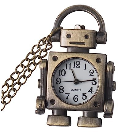 LALADEFIEE Vintage Robot Taschenuhr Mit Kette Lustige Roboter-Design Uhr Für Erwachsene Geburtstags Oder Festivalgeschenk Antike Kupferoptik Tragbar Und Praktisch