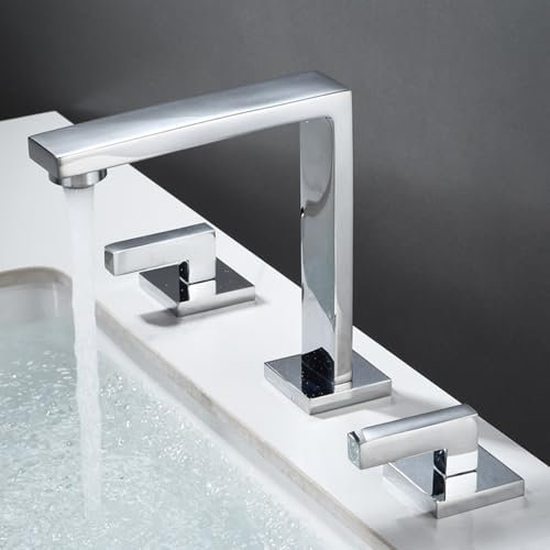 ZYCDP Robinet 3 Trous Lavabo Salle de Bain Chromé, Robinet Salle de Bain Laiton Robinet Lavabo 2 Poignées eau Chaude et Froide
