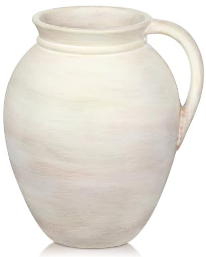 Oairse Ceramic Rustic Farmhouse Vase, 7.1 Pottery Beige Pitcher Vase for Flowers Pampas Grass Centerpieces Boho Modern Rustic Farmhouse Decor for Living Room Kitchen Countertop Entryway Table Shelf
