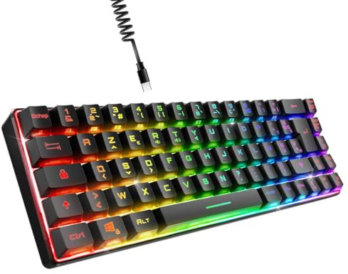 Empire Gaming – K208 TKL Compact - Teclado para Gamer con cable (francés AZERTY) 69 teclas RGB – Cable USB tipo C desmontable Plug & Play – PC/PS4/PS5/Xbox – 23 teclas antifantasma (negro)