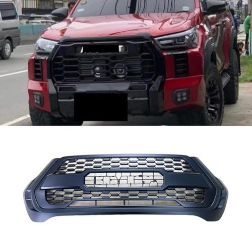 Auto Stoßstange LED Grill Kompatibel mit Toyota Hilux Toyota REVO 2021+ Racing Grills Grille Body Kit Auto Zubehör (T-O-Y-O-T-A)