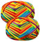 Häkelgarn Baumwolle Häkelwolle Chenille Wolle zum Häkeln 2 X 50g Häkelwolle, Regenbogen Garn Dickes Baumwoll-Nylon-Mischgarn