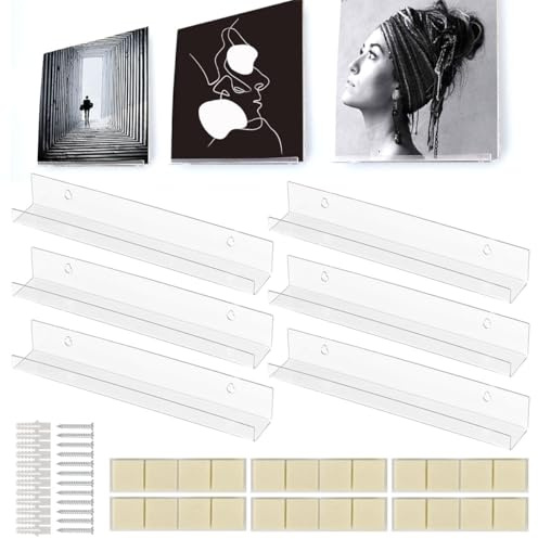 Vinyl Wall Mount, Pack of 6 Vinyl Record Wall Brackets, 30.5 x 4.3 x 4.3 cm Acrylic Plate Shelf, Transparent Vinyl Wall Mount, Hanging Shelves for Records, Record Holder with Wall Screws