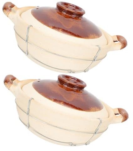 2piezas Cazuela De Barro Con Tapa Para Arroz Y Sopas Olla De Cocción Individual De Alta Temperatura Utensilio De Cocina Para Hogar Y Preparación De Comidas Con Mango Ergonómico