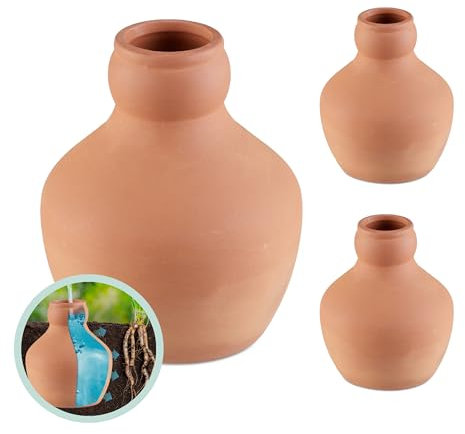 Relaxdays Ollas, 3er Set, 550 ml, Ton, wurzelnahe Bewässerung, Hochbeet & Gewächshaus, weniger Wasserverlust, terrakotta