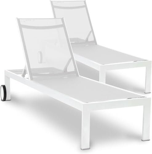 acamp Sonnenliege wetterfest Rimini 2er-Set | Verstellbare Rückenlehne | Aluminium-Gestell mit 2 Rollen | Bezug aus atmungsaktivem Gewebe | Gartenliege mit hohem Liegekomfort | In Snow-Weiß