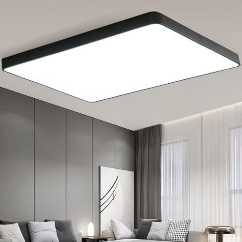 YENTAKE Dimmbar LED Deckenleuchte 48W, Moderne Deckenlampe 60 x 40 x 5 cm in Schwarz Fernbedienung und APP Steuerung, Ultra dünn wohnzimmerlampe für Bad Balkon Keller Schlafzimmer Flur