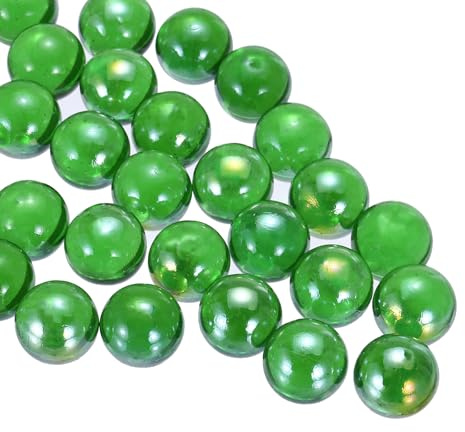 QUARKZMAN Perle di Vetro, 1 Set Gemma Rotonda in Vetro Verde Scuro 0.60lbs (0.63) Biglie di Vetro Ciottoli per Riempimento Vasi Decorazione Acquari Lavoretti Fai-da-Te