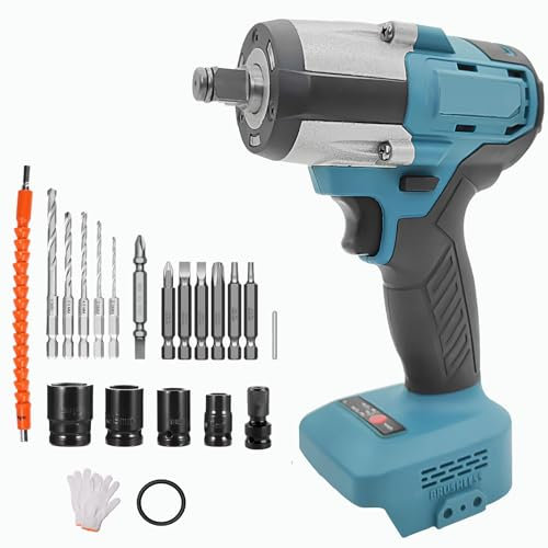 Akku Schlagschrauber für Makita, 520 N.m Bürstenloser Elektro-Schlagschrauber, 1/2 Zoll mit 19 Zubehörteilen (ohne Akku)