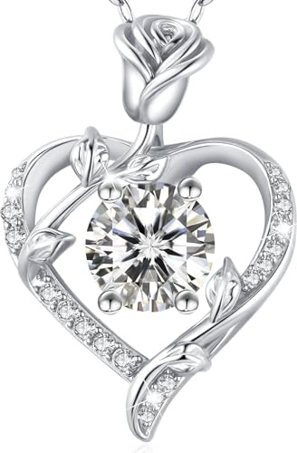 Moissanite Halskette Damen Rosen Herzkette Silber 925 Echt Schmuck Geschenk | Weihnachten Valentinstag Muttertags Hochzeit Jubiläum Geburtstag Geschenk für Frau Freundin Mama