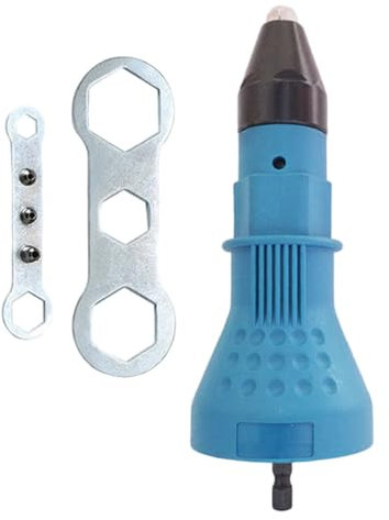 Nietpistolen-Adapter mit Sechskantschaft, elektrischer Nietbohraufsatz aus legiertem Stahl mit 2 Schraubenschlüsseln unterschiedlicher Größe zum Nieten, blau, elektrischer Nietpistolen-Nietbohrau