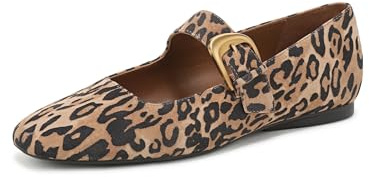 Naturalizer Women's Cosmic Mary Jane Flats, Wide Fit, Dark Brown Leopard Suede, UK 7