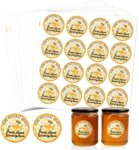 GOMAKERER 320 Pcs Fresh Honey Bee Stickers, Pure Natural Honey Stickers from Hand Working Bees Sticker Waterproof Cute Bee Labels for Box Container Carton Farm Supplies, 5 CM