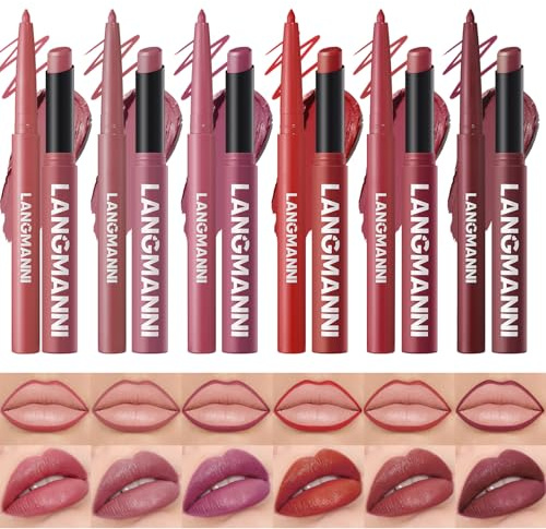 12 PCS Matte Lipstick & Lip Liner Set – Long Lasting Waterproof Nude Lipsticks with Matching Lipliner, Smooth Creamy Texture, Non-Fading Lip Makeup Gift Set (Set B)