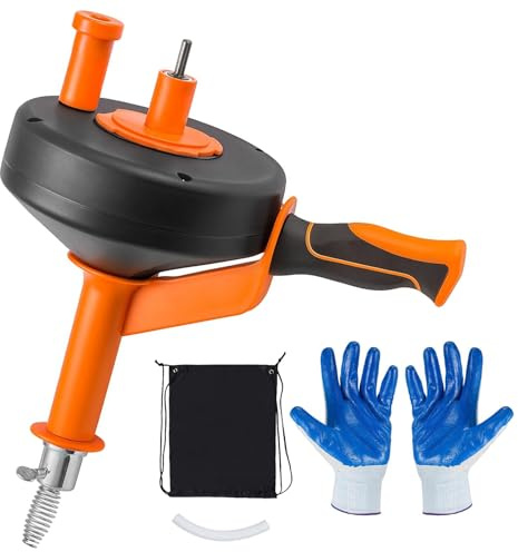 Rohrreinigungsspirale 10m - Wiederverwendbar Spirale Abfluss Rohrreinigung mit Bohrer - Adapter & Wasserdichte Handschuhen, Umweltfreundliche Rohrreiniger Spirale, Ideal für Küche,Waschbecken, Dusche