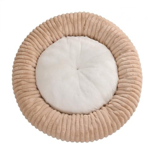 JANEMUA Dog Bed for Indoor, Round Pet Bed with Corduroy Fleece, Removable Cover and Anti Slip Bottom, for All Pets-Apricot||80cm * 20cm