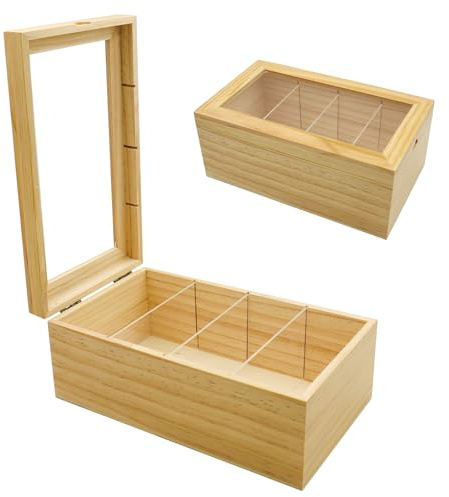 INNAL A8 A7 Karteikarten Box Holz mit Deckel 26 x 15 x 10.5cm Vokabelbox | Lernkarteibox mit 4 Fächer Karteikasten Holz Vokabelkasten Lernkarten Box für Büro Schulen (Karteikarten Nicht Im Enthalten)