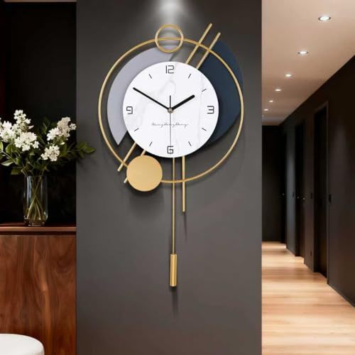 Coslife Large Wall Clocks for Living Room,3D Gold Pendulum Geometric Mute Metal Digital Home Clock,Clocks for Bedroom Kitchen Office Home,Metal Silent Non-ticking Wall Clocks,22.4 * 12.5 inchs
