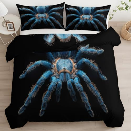 Bettwäsche Set Wildtiere Nahaufnahme Langbeinig Vogelspinne Bettwäsche 180 x 200 cm Weiche Allergiker Langlebig 3 Teilig Bettbezug Set mit Reißverschluss für Einzelbett Kinder Teenager, Schwarz