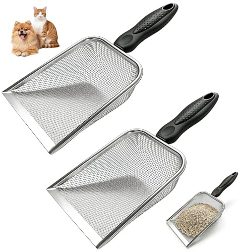 chuanhylis Pelle à Sable pour Reptiles, Pelle à Litière pour Chat, Tamis à Sable en Acier Inoxydable, Taille des Pores de 2mm avec Manche pour Terrariums, Hamsters, Oiseaux (1)