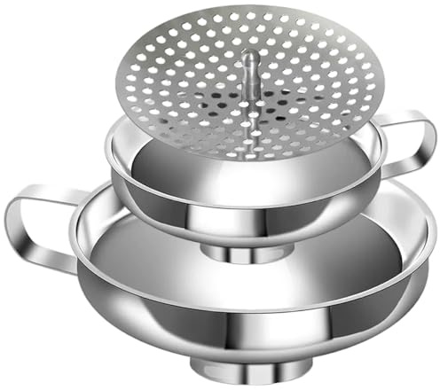 Otbushit Canning Funnel Set of 3 Stainless Steel with Built-in Strainer for Jars Kitchen Funnels for Cooking Oil Spices