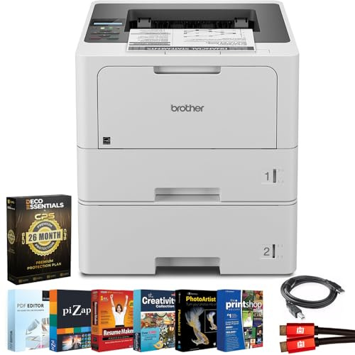 Brother HL‑L5210DWT Business Monochrome Laser Printer Bundle with 26‑Month Protection Plan, Printer Essentials Digital Download, 6FT 4K HDMI 2.0 Cable & 6FT USB Type‑A to Type‑B Printer Cable