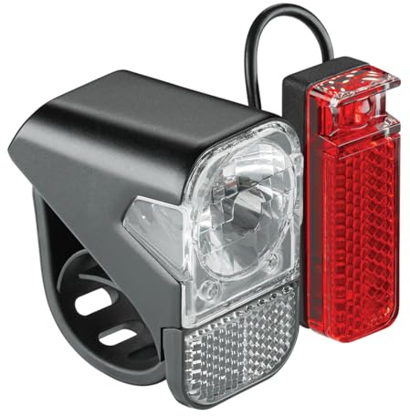 AXA Visto 3 – Fahrradlicht Set mit Batterien – Einfache Befestigung – Wasserbeständig – Mit Batterieanzeige – Inkl. 3 x AAA Batterien – StVZO zugelassen