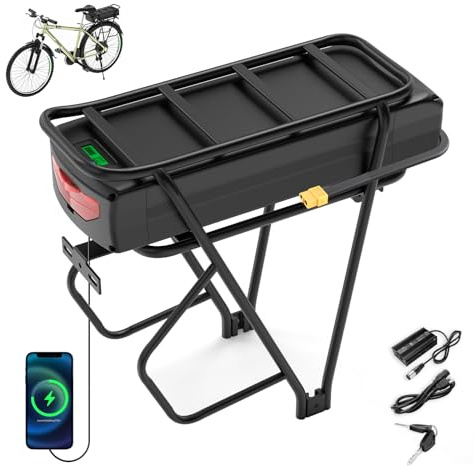 Ebike Akku für Gepäckträger, 36V/48V/52V 13-35Ah Fahrrad Akku mit BMS für 250–1900W Ebike Umrüsträder, DE-Lager