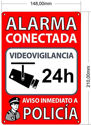 Cartel Videovigilancia y Alarma A5 con Adhesivo y Agujeros para Fijación | Zona Videovigilada | Disuasorio ante robos | PVC Flexible | Aviso Camara Vigilancia | Placa Zona Videovigilada con Alarma|