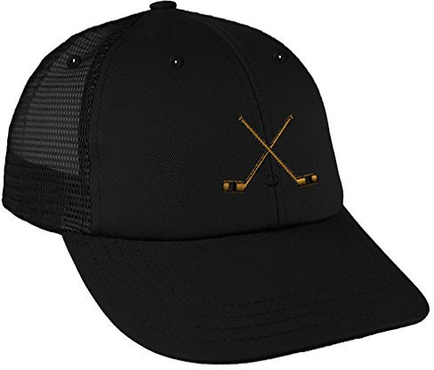 Custom Mesh Cap Hat Embroidered Hockey Sticks Trucker Hats for Men & Women Cotton, Schwarzes Design., Einheitsgröße
