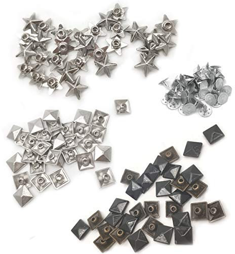 Remaches cuadrados de 10 mm (negro y plateado), 11 mm, bolsa de remache de estrella, cuero, ropa, zapatos, remaches, manualidades, puntos (cada 30 piezas)