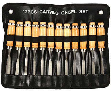 Kit de herramientas de cincel - Juego de cinceles de mano de talla de madera de 12 piezas, herramientas for hacer gubias de torno profesional for trabajar la madera, kit de herramientas de cincel con