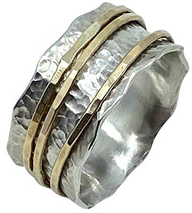 Tiljon Gehämmerter Bicolor-Drehring mit drei Außenringen RingSize 60 (19.1)